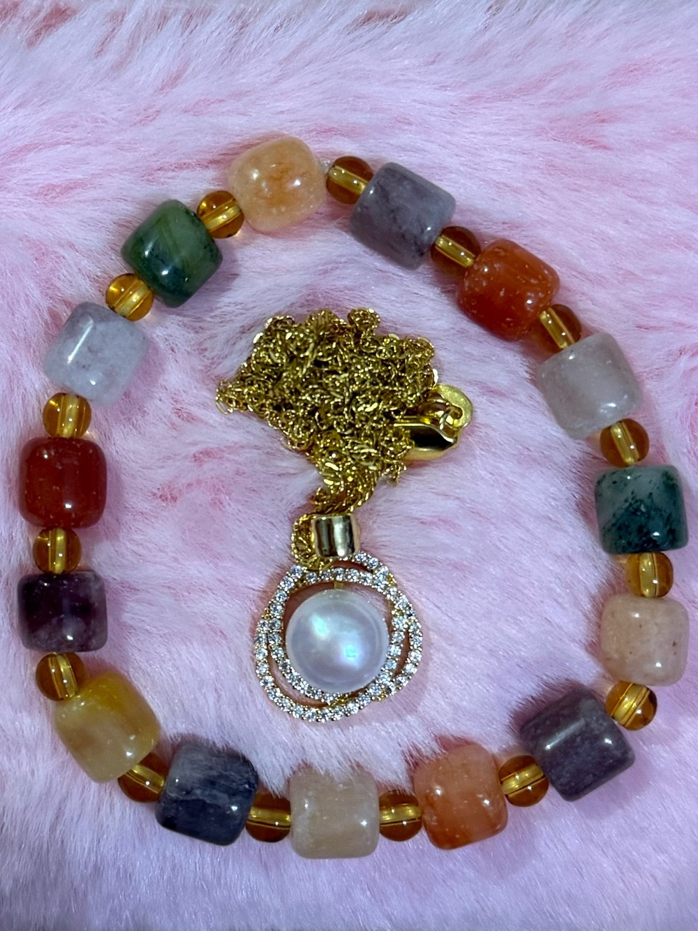 Natural South Sea Cultured Pearl Necklace & CERTIFIED Golden Silk Jade Bracelet